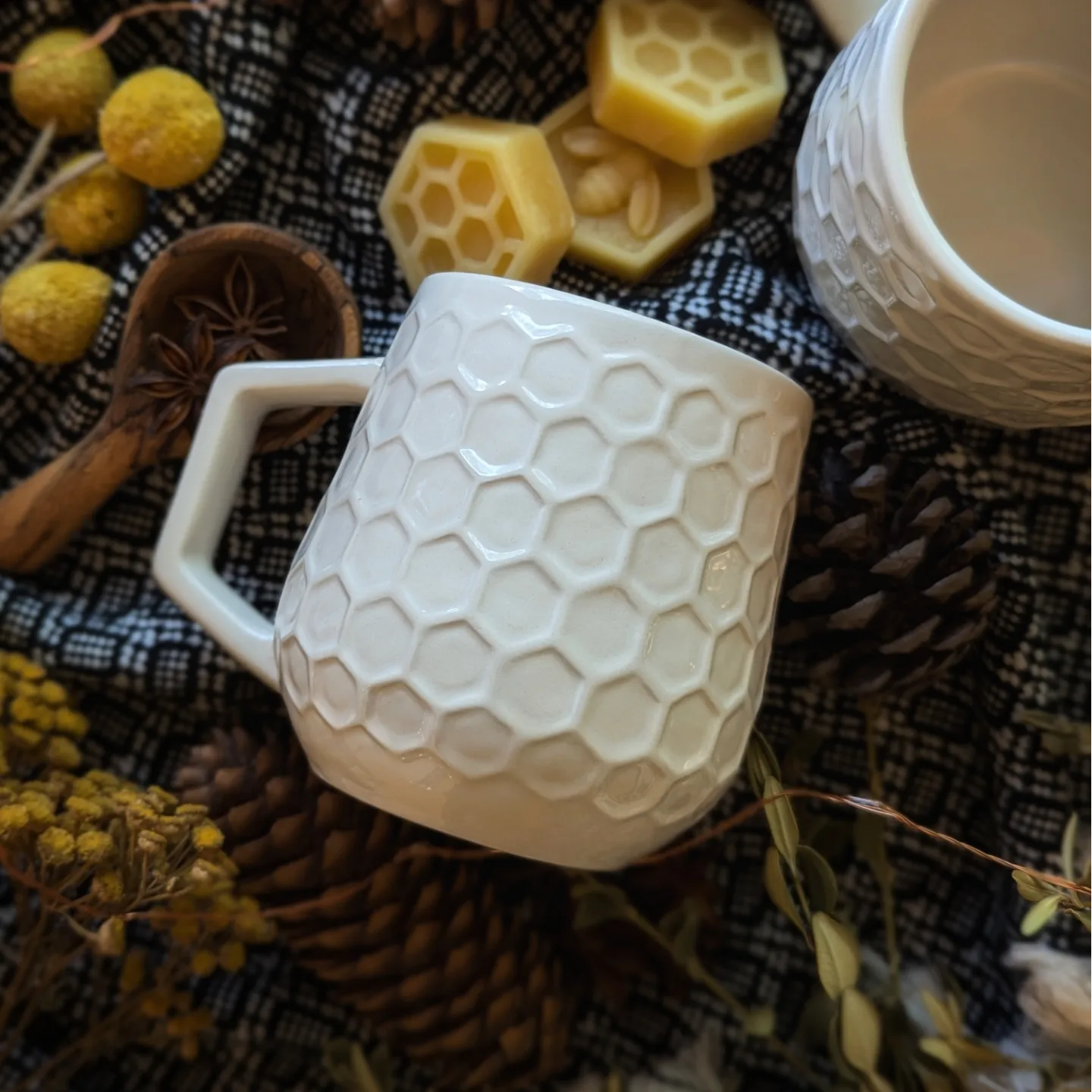 Handcrafted Ceramic Honeycomb Mugs by Prodigal Pottery